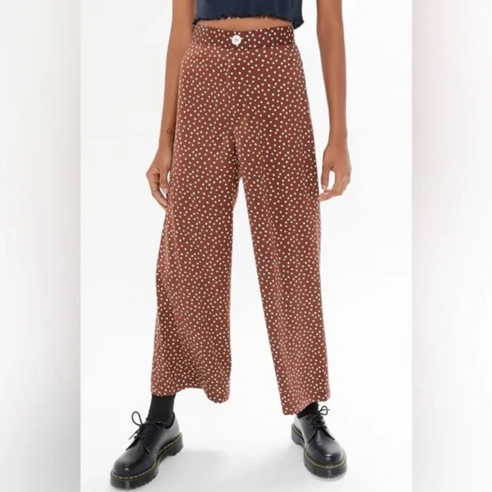 Urban Outfitters Brown Polka Dot Wide Leg Satin Pants Size S